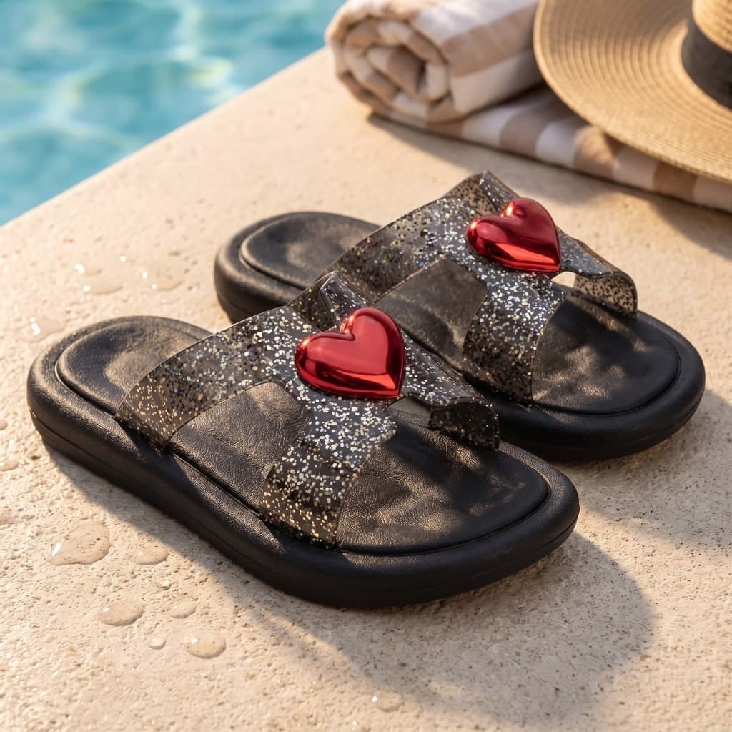 Chinelo com coração em imagem lifestyle profissional